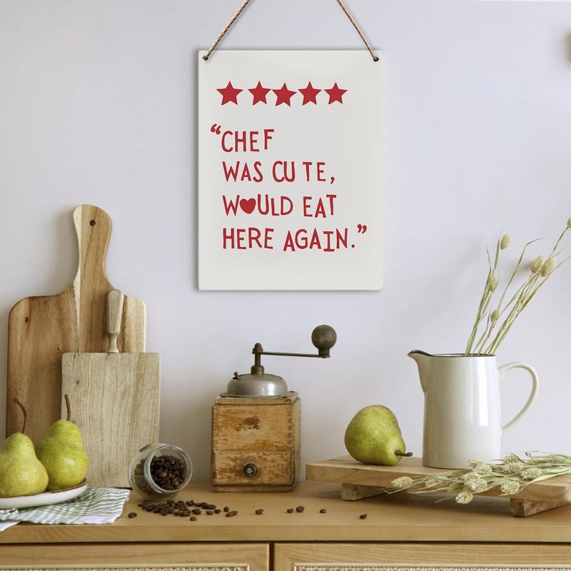 UYIKG Kitchen Signs Decor, Chef Was Cute Would Eat Here Again Wood Hanging Sign, Funny Dining Room Wall Decor, Dining Hall Dining Room Restaurant Wooden Slogan Hanging Sign 8x10 In (Red Letters) - Image 4